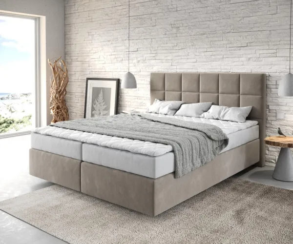 DELIFE Boxspring posteľ Dream-Fine 160x200 cm mikrovlákno béžová s matracom a topperom