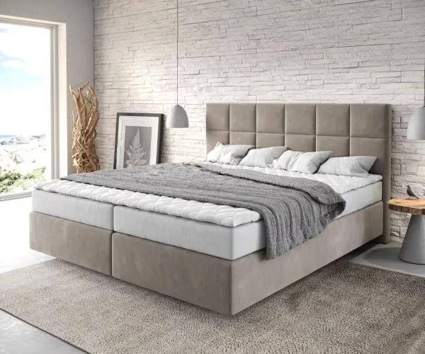 DELIFE Boxspring posteľ Dream-Fine 180x200 cm mikrovlákno béžová s matracom a topperom