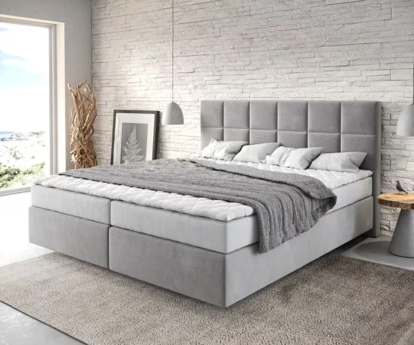 DELIFE Boxspring posteľ Dream-Fine 180×200 cm mikrovlákno sivá s matracom a topperom