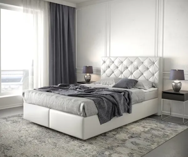 DELIFE Boxspring posteľ Dream-Great 140x200 cm umelá koža biela s matracom a topperom