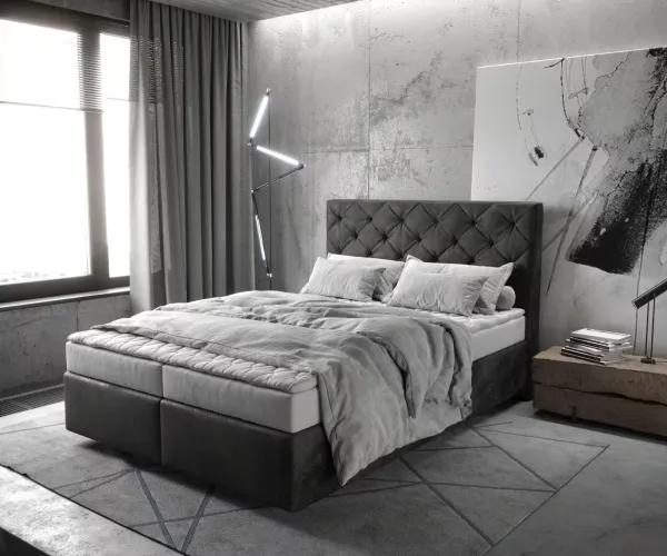 DELIFE Boxspring posteľ Dream-Great 140x200 cm mikrovlákno antracitová vintage s matracom a topperom