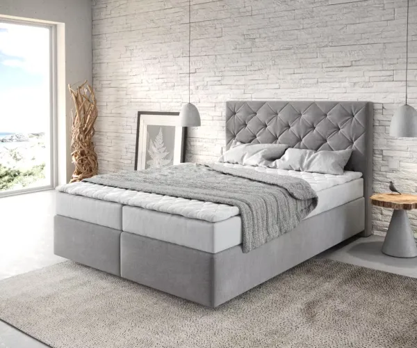 DELIFE Boxspring posteľ Dream-Great 140x200 cm mikrovlákno sivá s matracom a topperom