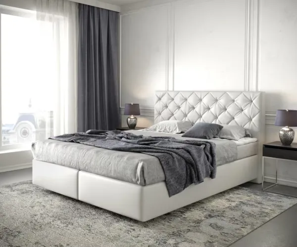 DELIFE Boxspring posteľ Dream-Great 160×200 cm umelá koža biela s matracom a topperom