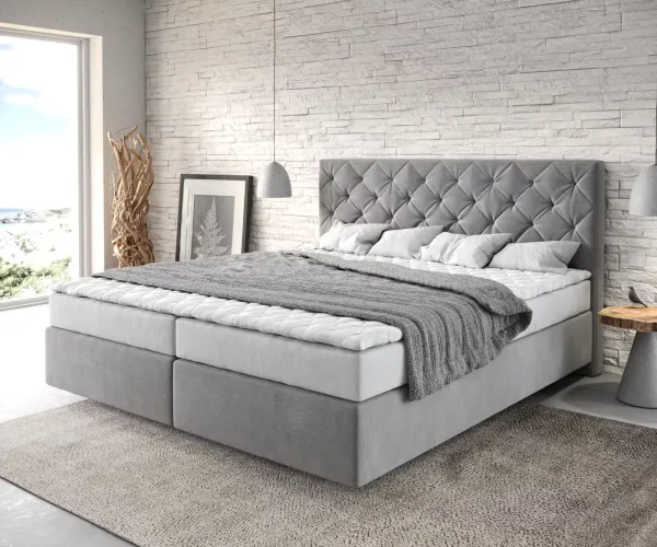 DELIFE Boxspring posteľ Dream-Great 180x200 cm mikrovlákno sivá s matracom a topperom
