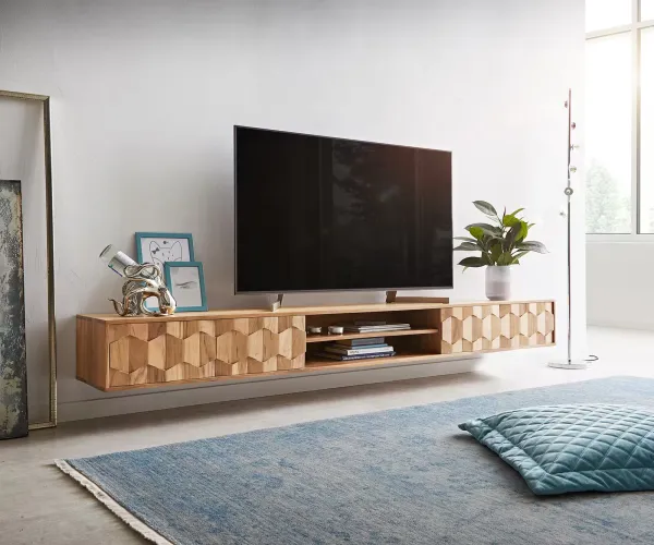 DELIFE TV stolík Fevo 240 cm akácia prírodná 4 dvierka závesný