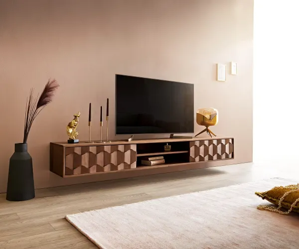 DELIFE TV stolík Fevo 200 cm akácia hnedá závesné 2 dvierka