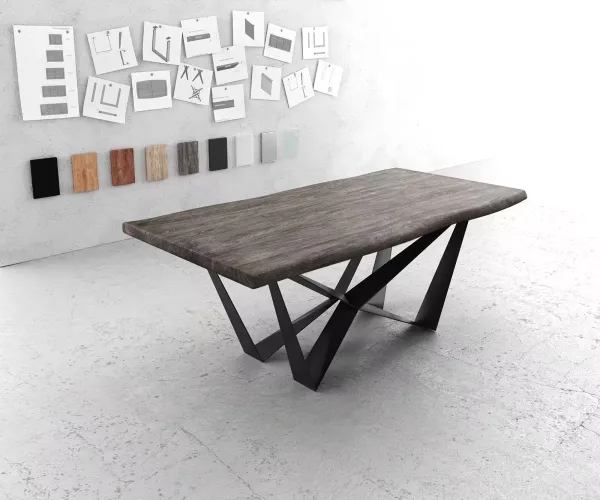 DELIFE Jedálenský stôl Edge 200x100 XL akácia platinová pavúk plochá oceľ čierna Live-Edge