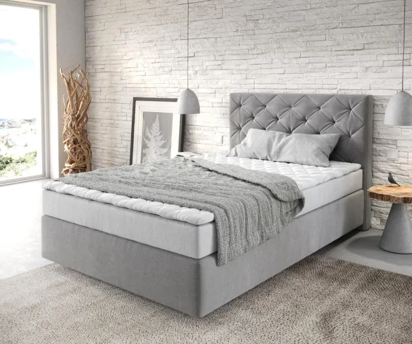 DELIFE Boxspring posteľ Dream-Great 120x200 cm mikrovlákno sivá s matracom a topperom