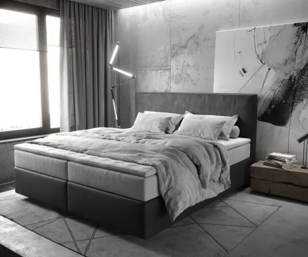 DELIFE Boxspring posteľ Dream-Well 180x200 cm mikrovlákno antracitová vintage s vreckovou pružinovou matracou a visco topperom