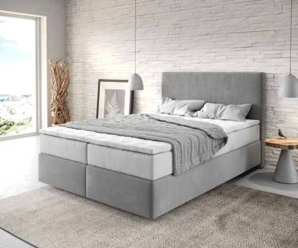 DELIFE Boxspring posteľ Dream-Well 140x200 cm mikrovlákno sivá s vreckovou pružinovou matracou a visco topperom
