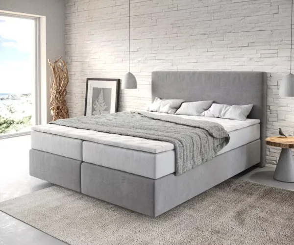 DELIFE Boxspring posteľ Dream-Well 160x200 cm mikrovlákno sivá s vreckovou pružinovou matracou a visco topperom