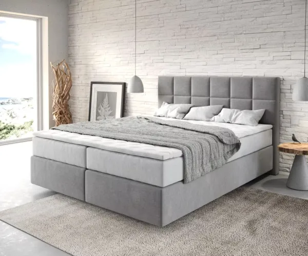 DELIFE Boxspring posteľ Dream-Fine 160x200 cm mikrovlákno sivá s vreckovou pružinovou matracou a visco topperom