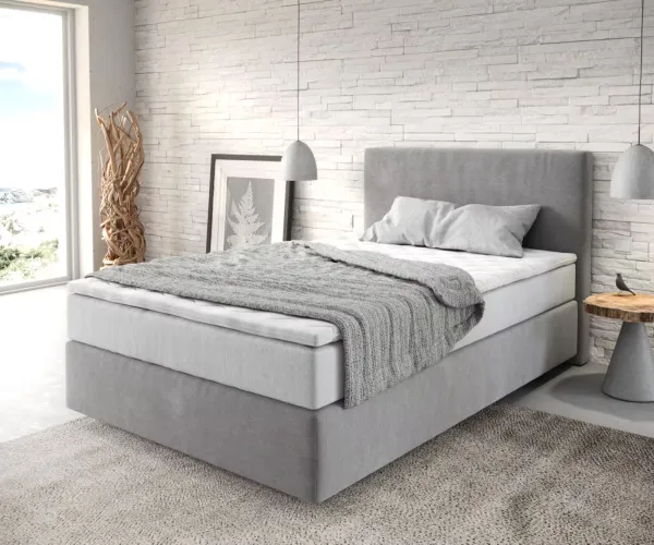 DELIFE Boxspring posteľ Dream-Well 120x200 cm mikrovlákno sivá s vreckovou pružinovou matracou a visco topperom