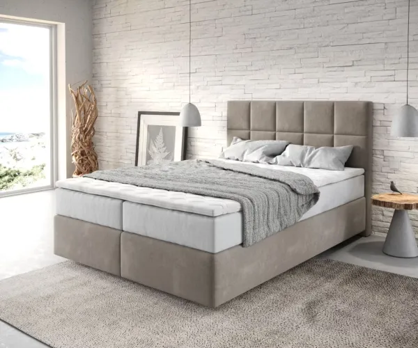 DELIFE Boxspring posteľ Dream-Fine 140x200 cm mikrovlákno béžová s vreckovou pružinovou matracou a visco topperom
