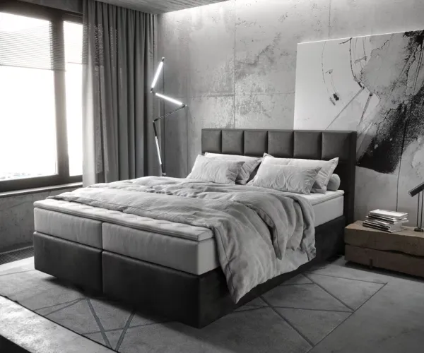 DELIFE Boxspring posteľ Dream-Fine 160×200 cm mikrovlákno antracitová vintage s vreckovou pružinovou matracou a visco topperom