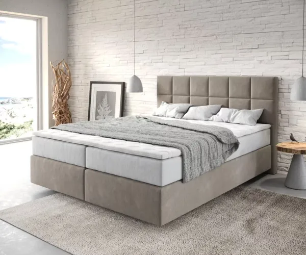 DELIFE Boxspring posteľ Dream-Fine 160x200 cm mikrovlákno béžová s vreckovou pružinovou matracou a visco topperom