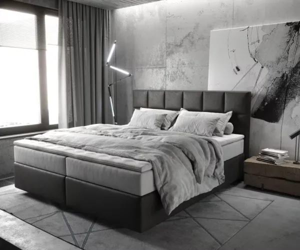 DELIFE Boxspring posteľ Dream-Fine 180x200 cm mikrovlákno antracitová vintage s vreckovou pružinovou matracou a visco topperom