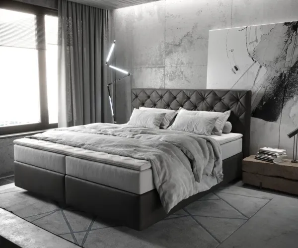 DELIFE Boxspring posteľ Dream-Great 180x200 cm mikrovlákno antracitová vintage s vreckovou pružinovou matracou a visco topperom