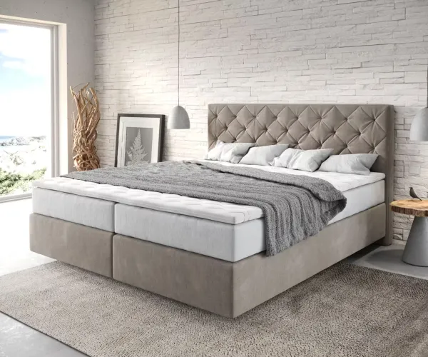 DELIFE Boxspring posteľ Dream-Great 180×200 cm mikrovlákno béžová s vreckovou pružinovou matracou a visco topperom