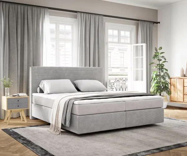 DELIFE Boxspring posteľ Dream-Well 180×200 cm manšester strieborno sivá s vreckovou pružinovou matracou a topperom Visco
