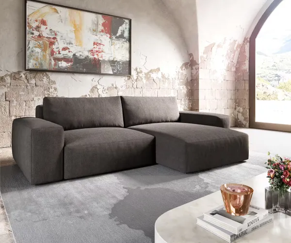DELIFE Rohová pohovka Lanzo XL 270x180 cm mikrovlákno khaki-hnedá variabilné ležadlo