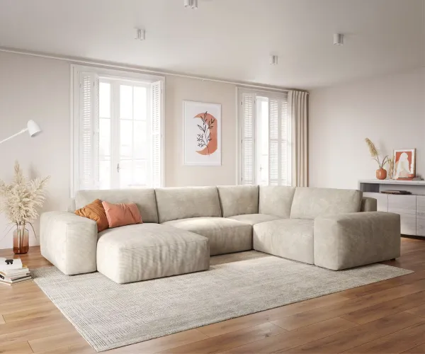DELIFE Pohovka v tvare U Lanzo XL 360x260 cm manšester béžová variabilné ležadlo