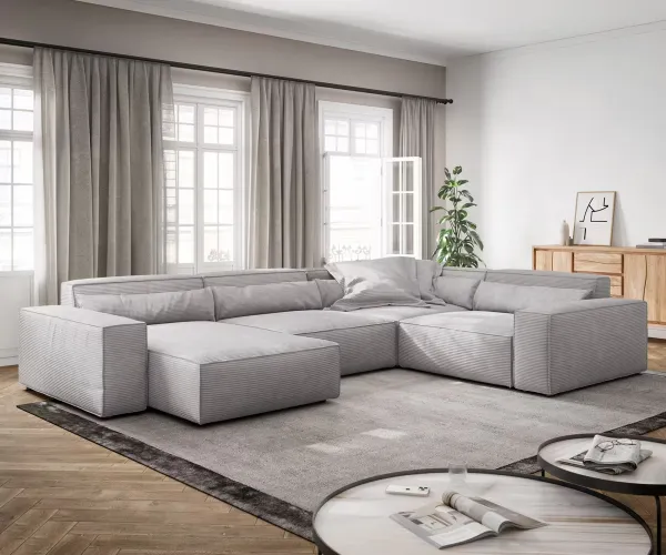 DELIFE Pohovka v tvare "U" Sirpio XL 360x260 cm manšester strieborno-šedá variabilné ležadlo
