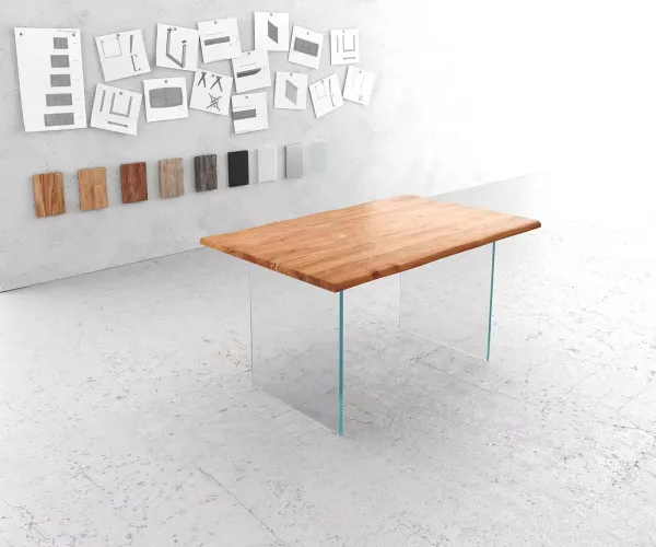 DELIFE Jedálenský stôl Edge 140x90 akácia prírodná sklo Live-Edge