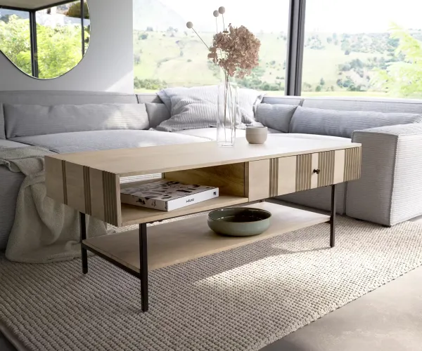 DELIFE Konferenčný stolík Nereos 130x60 cm mango white wash kov čierna