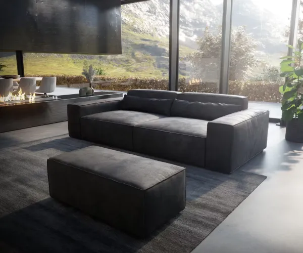 DELIFE Veľká pohovka Sirpio XL 270x130 cm imitácia kože vintage antracitová s taburetom