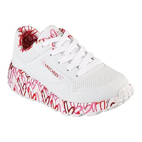 Dievčenská rekreačná obuv SKECHERS Uno Lite Lovely Luv K white red