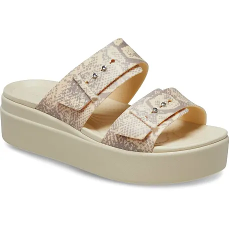 Dámske sandále na platforme (módna obuv) CROCS Brooklyn Snake Buckle Low Wedge vanilla multi