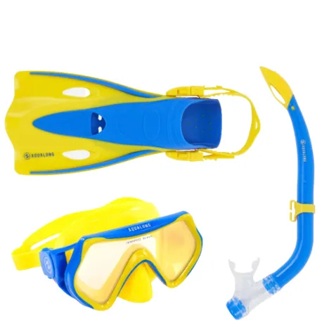Juniorský potápačský šnorchlovací set AQUALUNG SET HERO Junior YELLOW BLUE LENS MIRROR