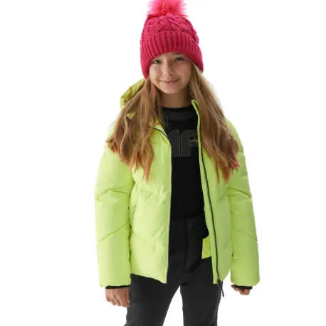 Dievčenská lyžiarska bunda 4F JUNIOR TECHNICAL JACKET-JAW23TTJAF293-72N-LEMON NEON