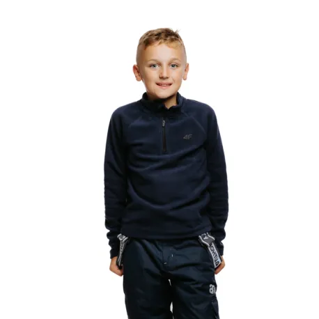 Chlapčenská lyžiarska flisová mikina 4F JUNIOR FLEECE UNDERWEAR-JAW23UFLEM019-31S-NAVY