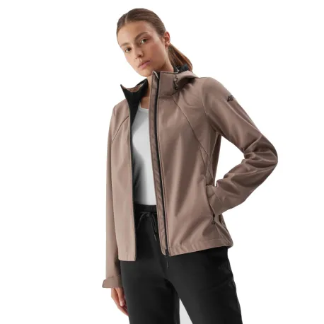 Dámska turistická bunda 4F SOFTSHELL JACKET-AW23TSOFF152-82S-LIGHT BROWN