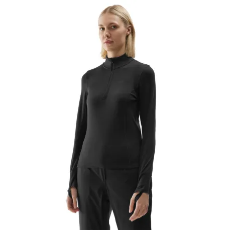 Dámska zateplená lyžiarska mikina s 1 2 zipsom 4F BRUSHED UNDERWEAR-AW23UBRUF043-20S-DEEP BLACK