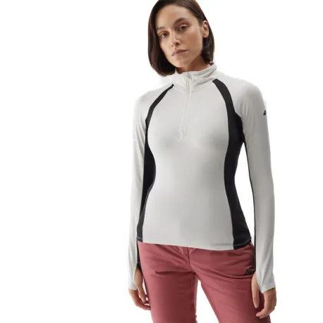 Dámska zateplená lyžiarska mikina s 1 2 zipsom 4F BRUSHED UNDERWEAR-AW23UBRUF042-11S-OFF WHITE