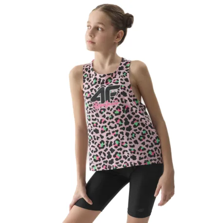 Dievčenské tielko 4F JUNIOR TSHIRT-4FJWSS24TTSHF1141-56A-LIGHT PINK ALLOVER