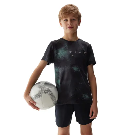 Chlapčenské tréningové tričko s krátkym rukávom 4F JUNIOR TSHIRT FNK-4FJWSS24TFTSM694-41A-GREEN ALLOVER