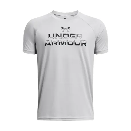 Chlapčenské tréningové tričko s krátkym rukávom UNDER ARMOUR UA Tech Split Wordmark SS-GRY