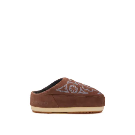 Dámske nízke zimné topánky MOON BOOT MB MULE EMBROIDERED SUEDE-MF18 BROWN BLUE
