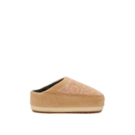 Dámske nízke zimné topánky MOON BOOT MB MULE EMBROIDERED SUEDE-LJ19 SAND PINK