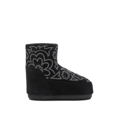 Dámske nízke zimné topánky MOON BOOT MB ICON LOW NOLACE EMBROIDEREDSUEDE-NH17 BLACK GREY