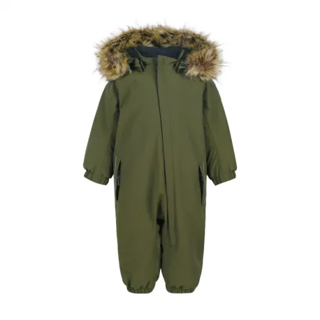 Chlapčenský zimný overal COLOR KIDS Coverall w.fake fur, AF 20.000, dark olive 740620.9526
