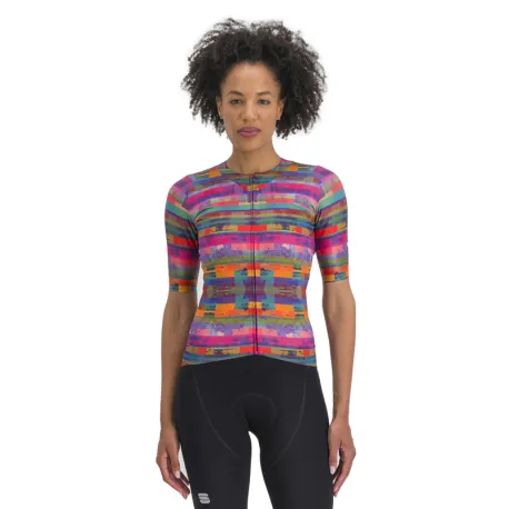 Dámsky cyklistický dres s krátkym rukávom SPORTFUL Glitch w bomber jersey, multicolor pink