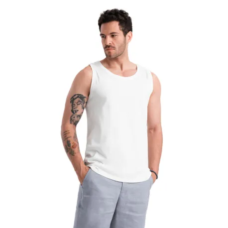 Pánske tričko s krátkym rukávom s v-výstrihom OMBRE Tank top OM-TSBT-0192 V-1 white