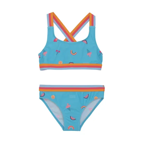 Dievčenské plavky COLOR KIDS Bikini W. Contrast Straps, AOP-7452-River Blue