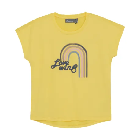 Dievčenské tričko s krátkym rukávom COLOR KIDS Long T-shirt W. Print -S S-3557-Banana Cream