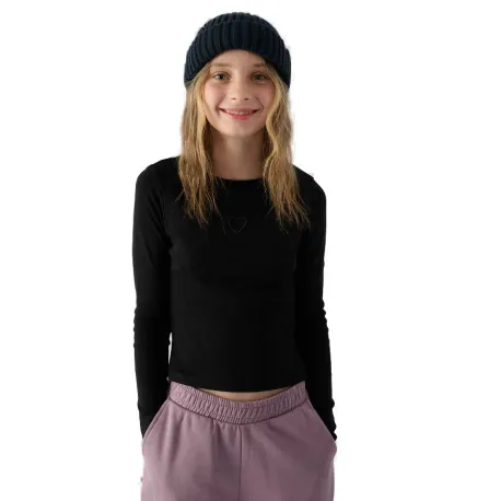 Dievčenské tričko s dlhým rukávom 4F JUNIOR LONGSLEEVE-JWAW24TLONF292-20S-DEEP BLACK